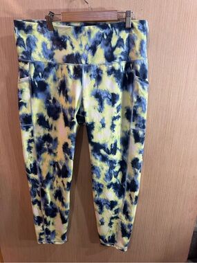 Ideology Yellow and Navy Tie-Dye Active Leggings Size XL